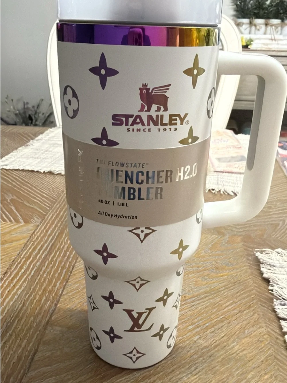 Stanley White Tumbler with Gold and Purple Accents - Picture 1 of 1